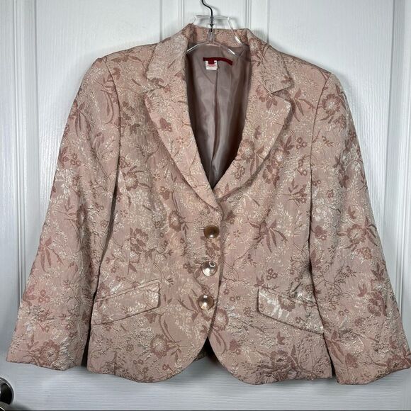 Anthropologie Tape Measure Jacquard Gold Floral Blazer Jacket Sz 8 - Picture 13 of 13